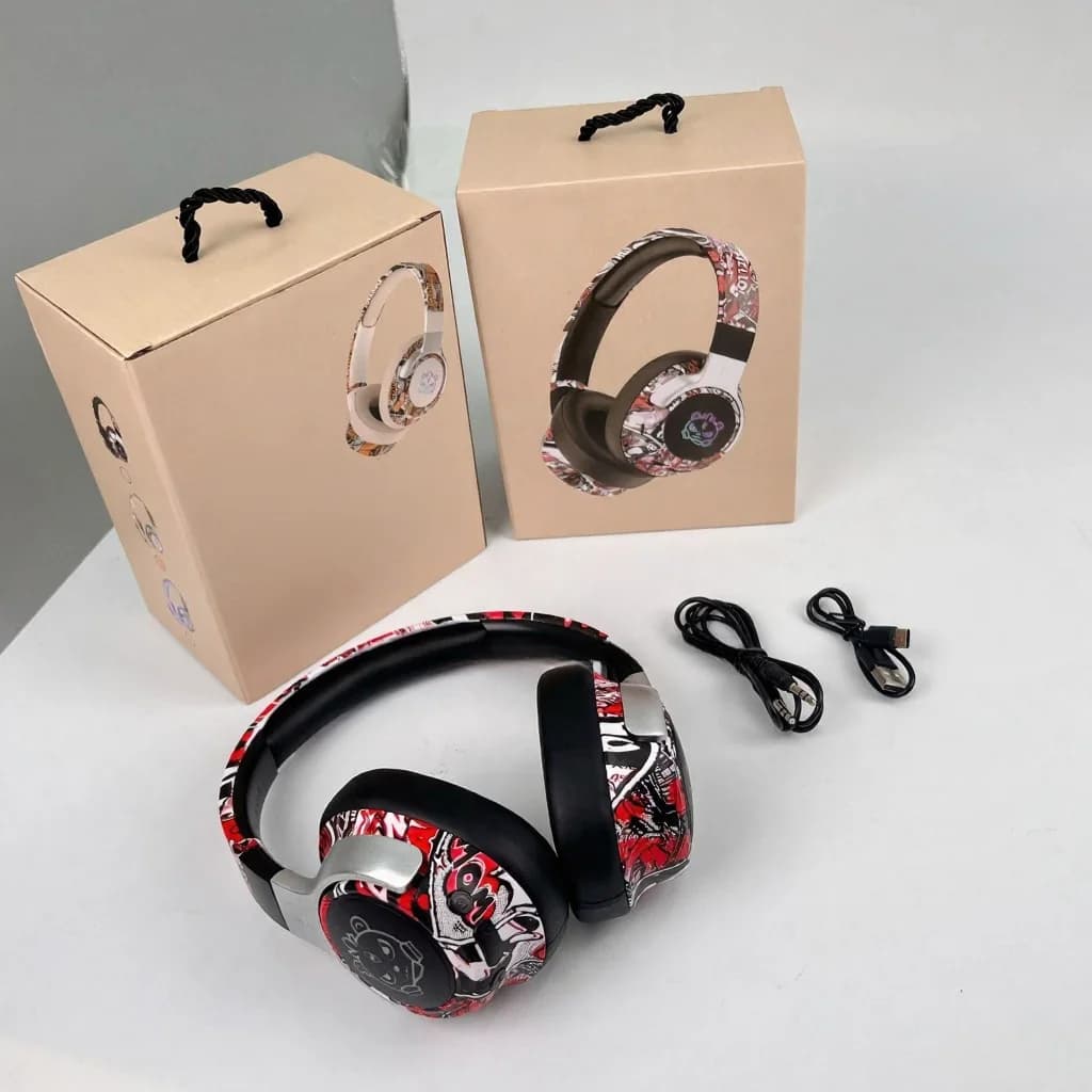 Graffiti Bluetooth-hodetelefoner over øret med RGB-lys og mikrofon