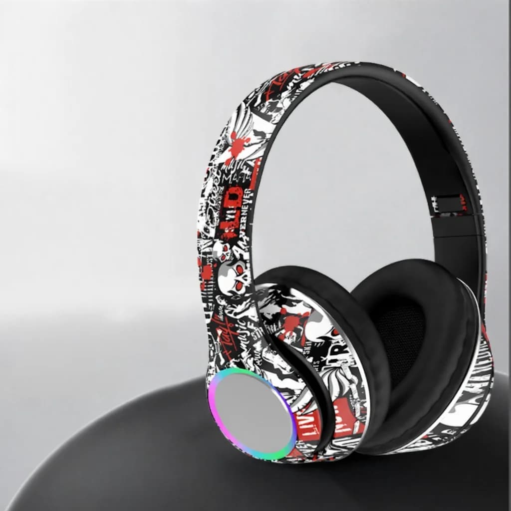 Graffiti over-ear Bluetooth-hodetelefoner med LED-lys og dyp bass