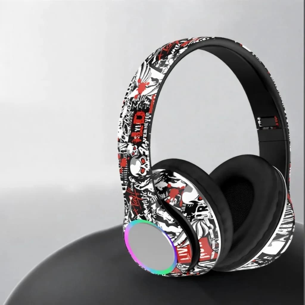 Graffiti over-ear Bluetooth-hodetelefoner med LED-lys og dyp bass