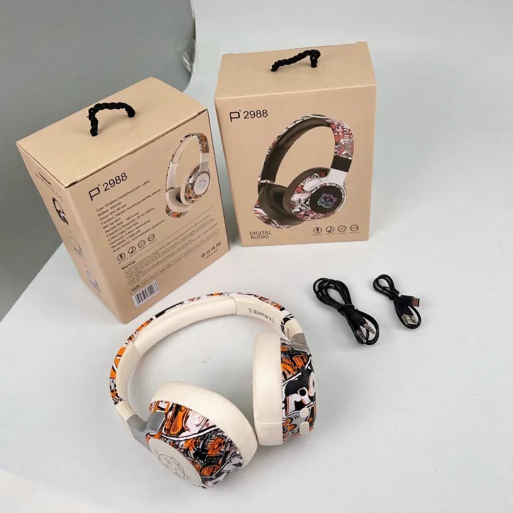 Graffiti Bluetooth-hodetelefoner over øret med RGB-lys og mikrofon