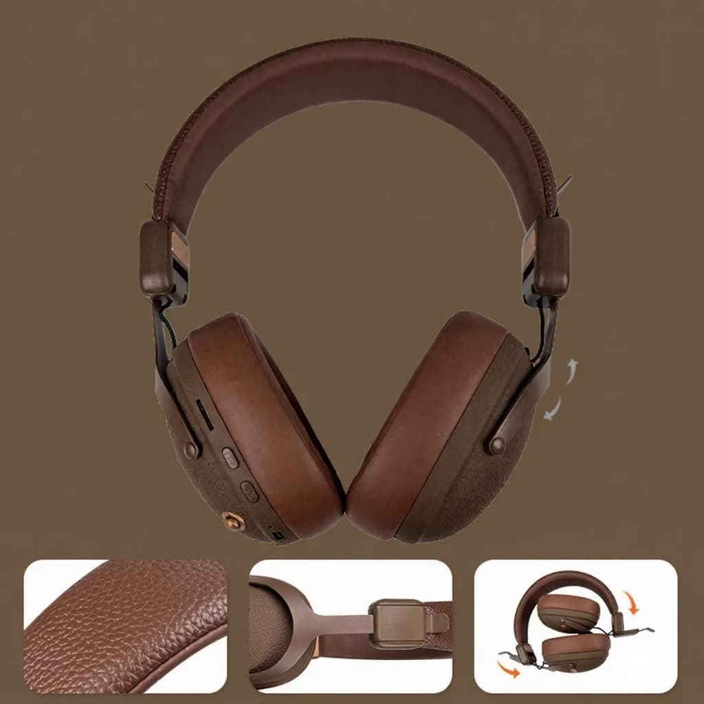 Retro trådløse over-ear-hodetelefoner med Bluetooth 5.4 og lang batteritid