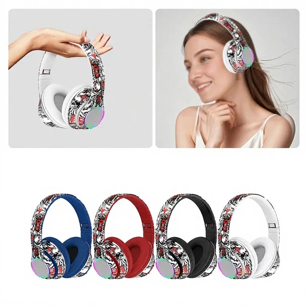 Graffiti over-ear Bluetooth-hodetelefoner med LED-lys og dyp bass