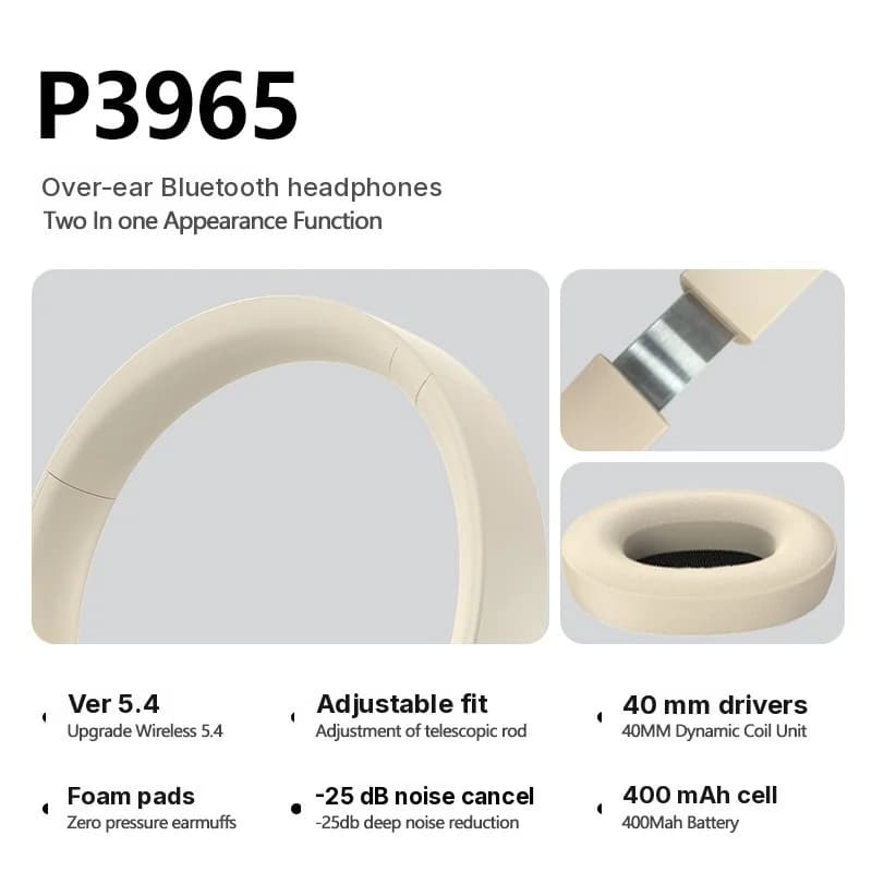 Trådløse Bluetooth-hodetelefoner med ANC og stereo