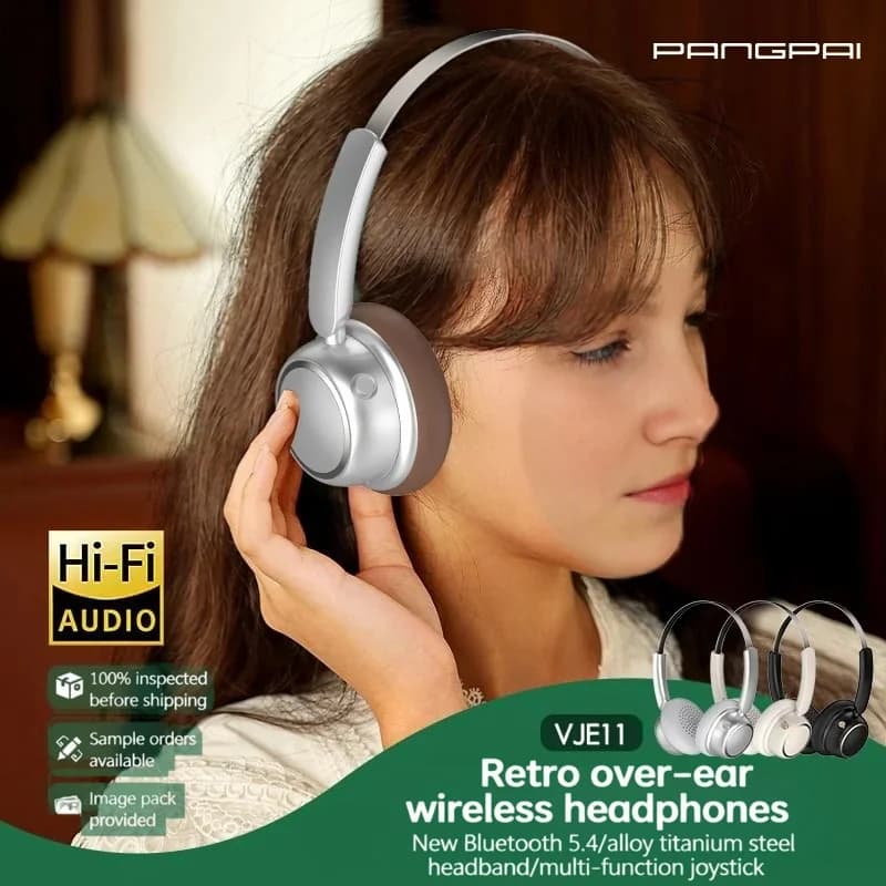 Retro trådløse Bluetooth-hodetelefoner med metallhodebøyle og lang batteritid