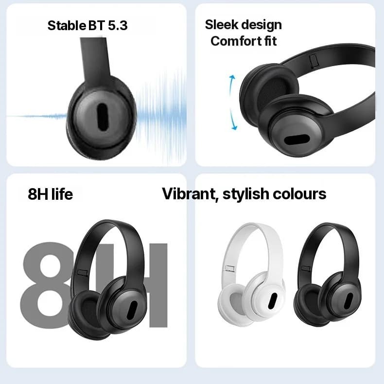Over-ear trådløse Bluetooth-hodetelefoner med FM-radio og TF-kortspor
