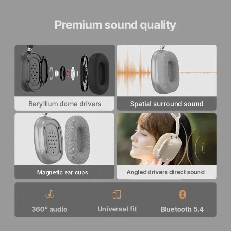 Trådløse over-ear-hodetelefoner med magnetiske ørekopper og mesh-hodebøyle