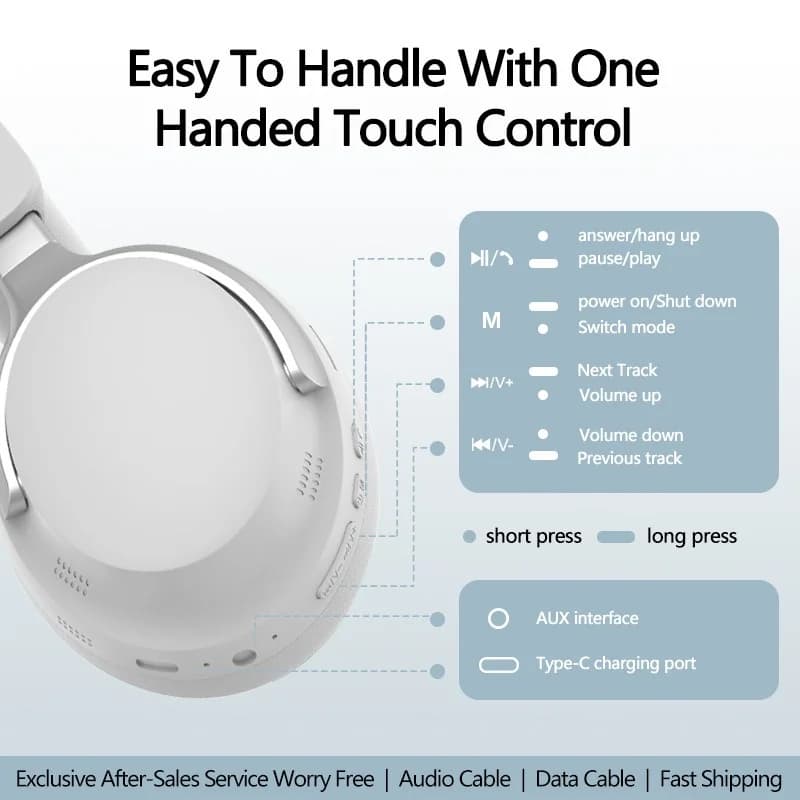 Trådløse over-ear Bluetooth-hodetelefoner med 3D stereolyd og lang batteritid