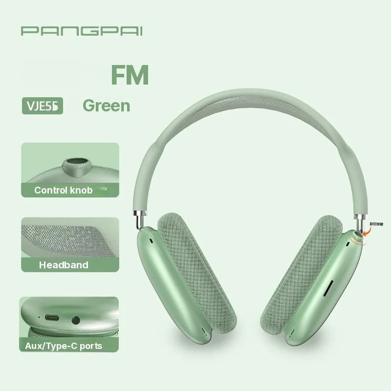 Bluetooth 5.4 hodetelefoner over øret med dreiebryter og FM-radio