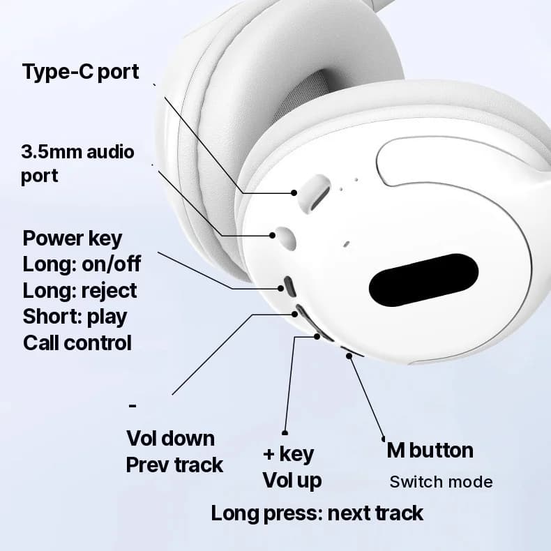 Trådløse Bluetooth-hodetelefoner med mikrofon, lett design
