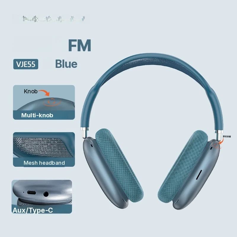 Bluetooth 5.4 hodetelefoner over øret med dreiebryter og FM-radio