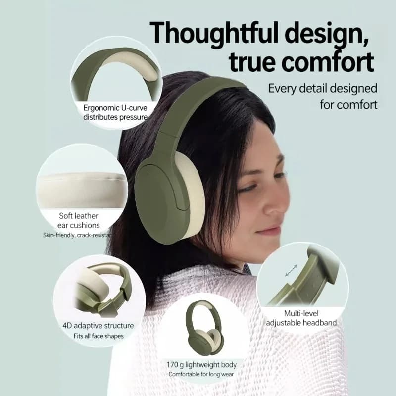 Trådløse Bluetooth over-ear-hodetelefoner med FM-radio og lang batteritid