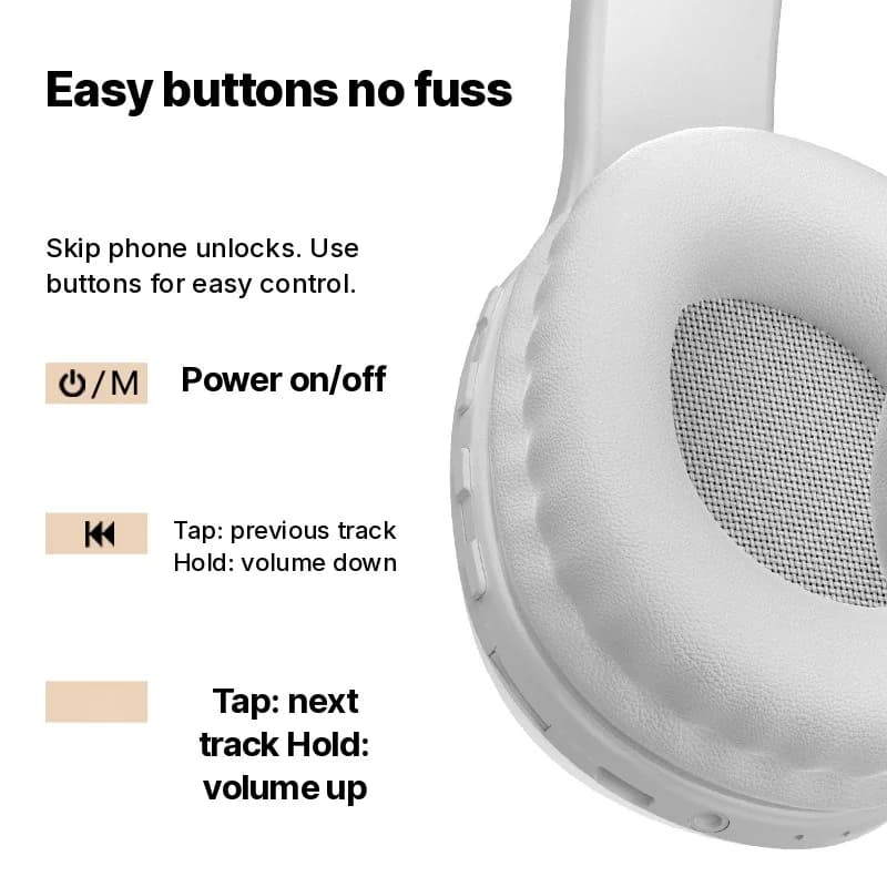 Over-ear Bluetooth-hodetelefoner med TF-kortspor og AUX-inngang
