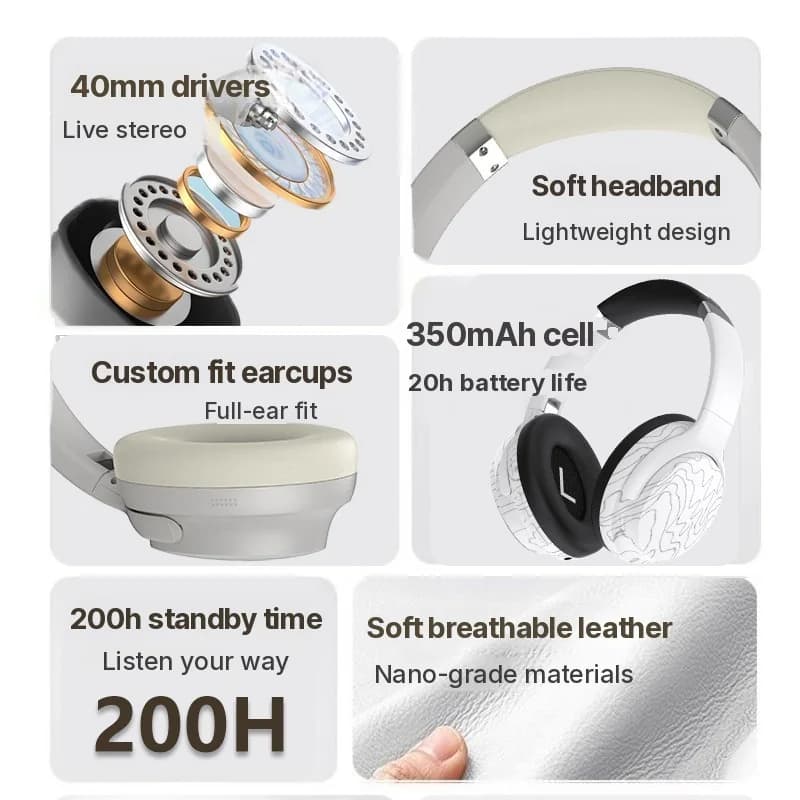 Trådløse Bluetooth over-ear-hodetelefoner med multi-EQ og lang batteritid