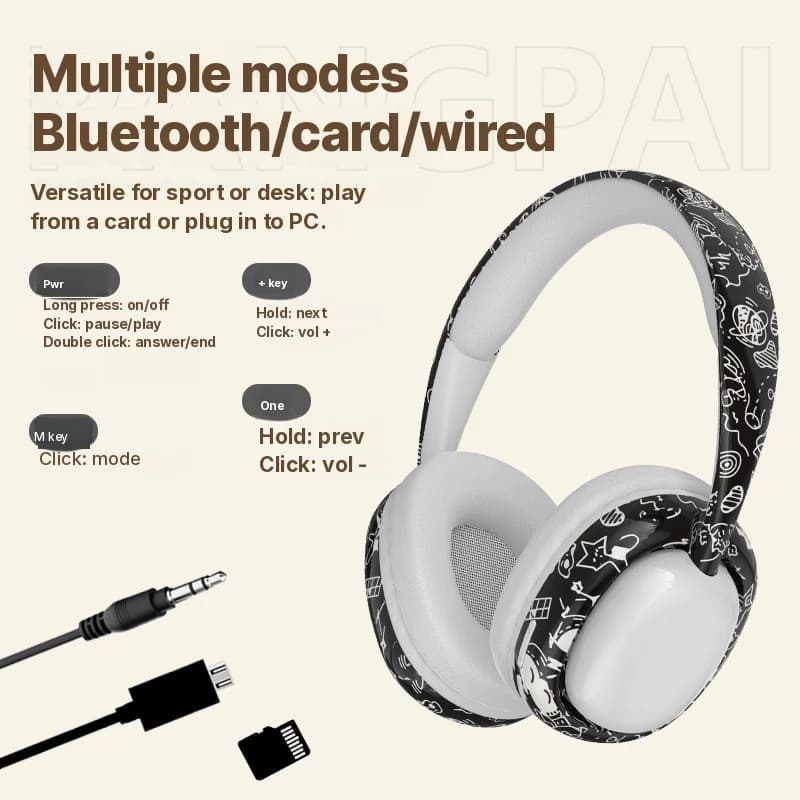Over-ear Bluetooth-hodetelefoner med dyp bass og trådløs tilkobling