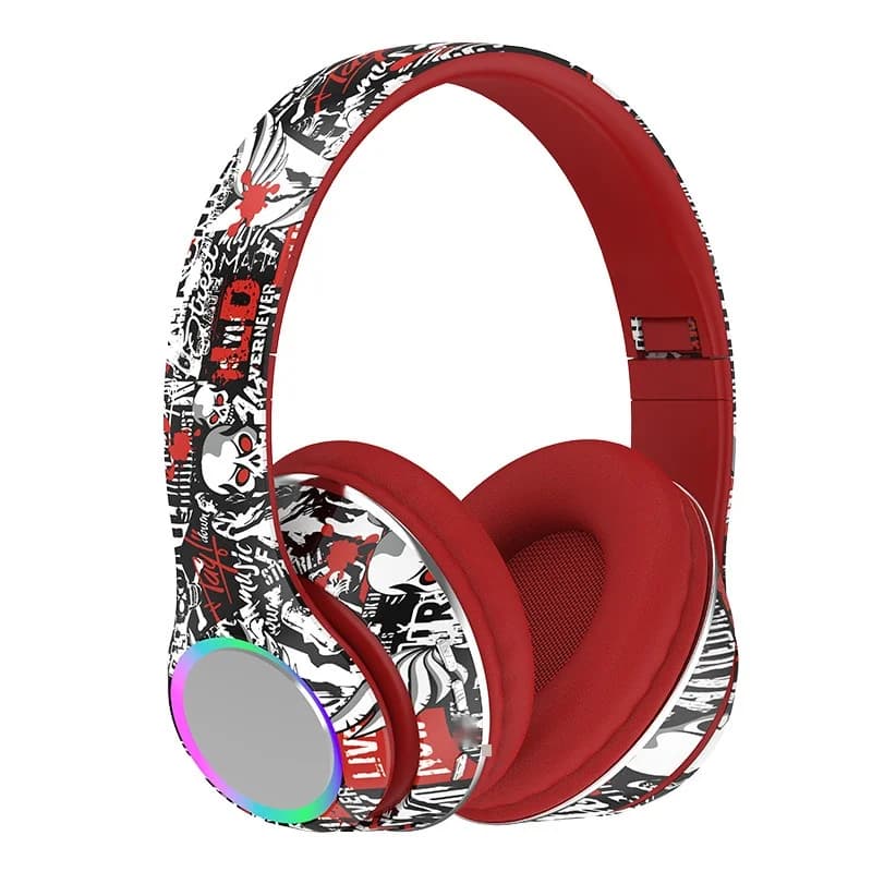 Graffiti over-ear Bluetooth-hodetelefoner med LED-lys og dyp bass
