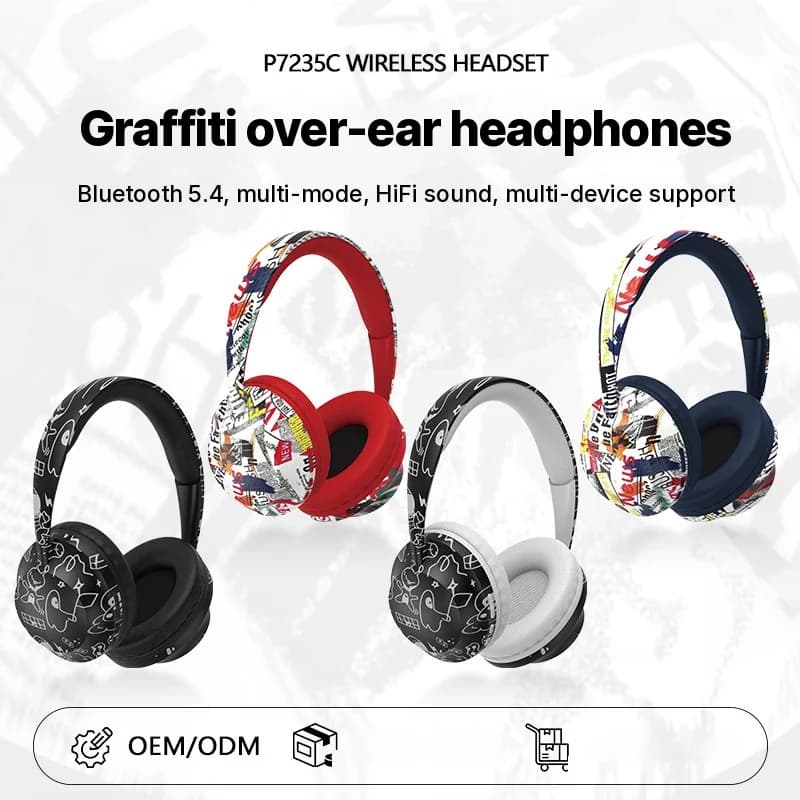 Trådløse over-ear-hodetelefoner med Bluetooth 5.4 og TF-kortspor