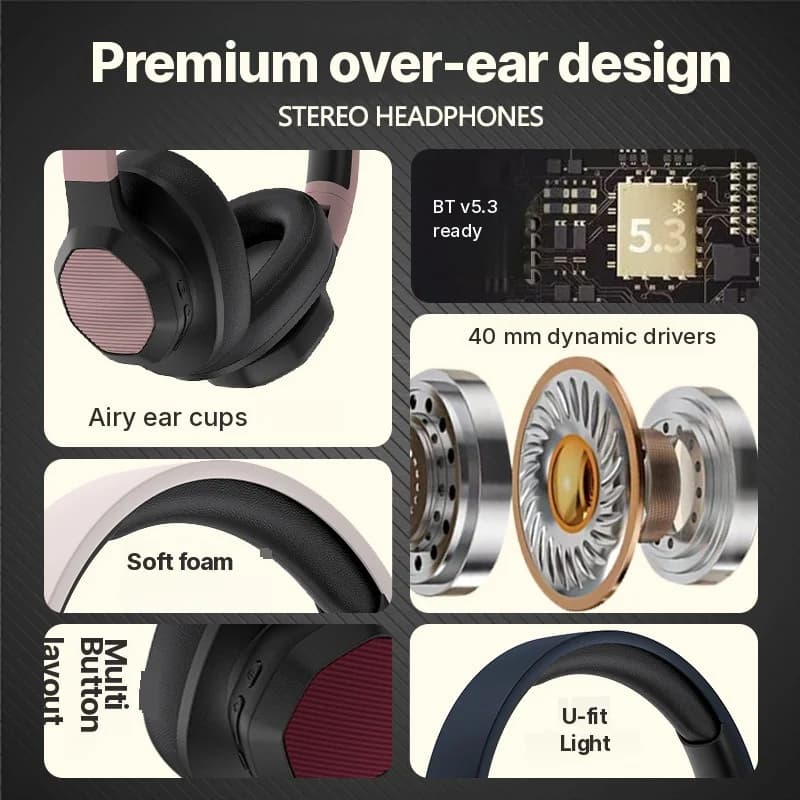Over-ear Bluetooth-hodetelefoner med FM-radio og TF-kortspor