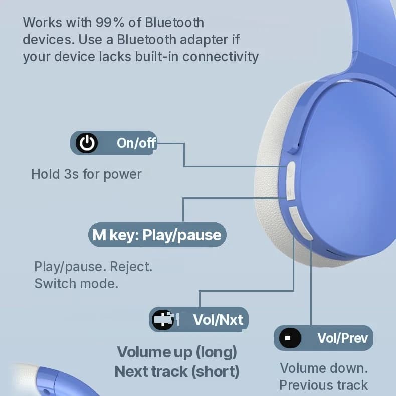 Trådløse Bluetooth-hodetelefoner over øret med lang batteritid