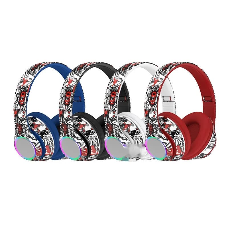 Graffiti over-ear Bluetooth-hodetelefoner med LED-lys og dyp bass