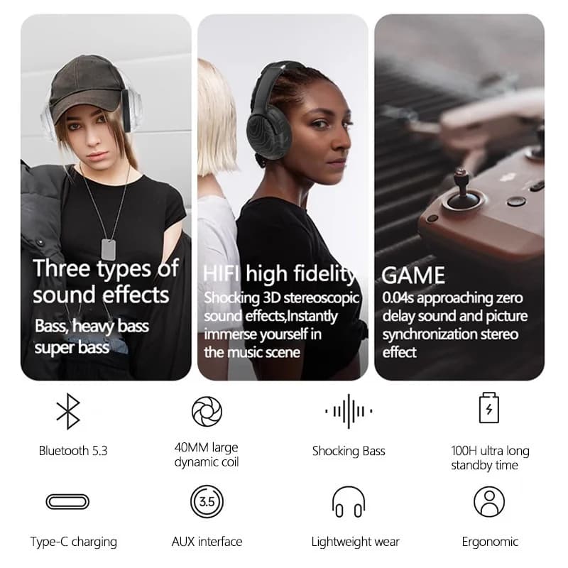 Trådløse over-ear Bluetooth-hodetelefoner med FM-radio og støyreduksjon