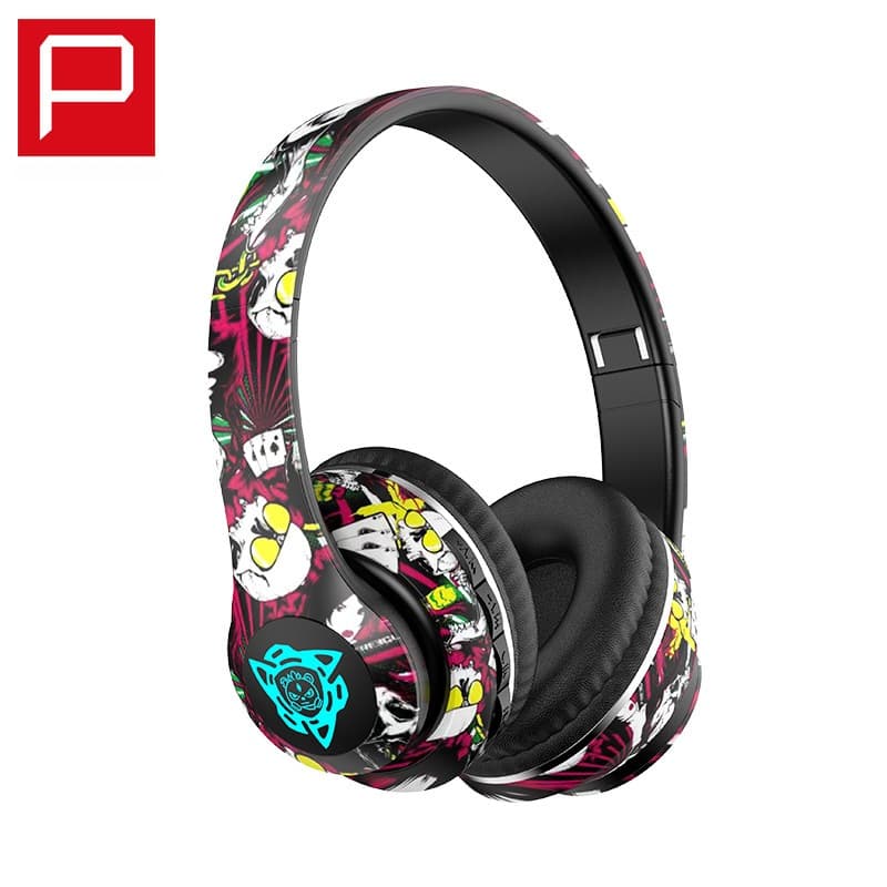 Trådløse Bluetooth-hodetelefoner over øret med graffiti-design, foldbare