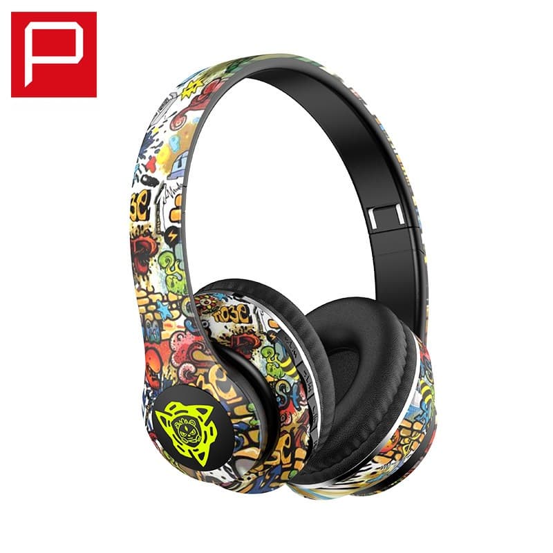 Trådløse Bluetooth-hodetelefoner over øret med graffiti-design, foldbare